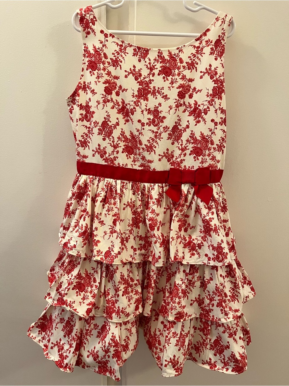 Janie and Jack Red and Cream Floral Tiered Ruffle Dress - Size 10